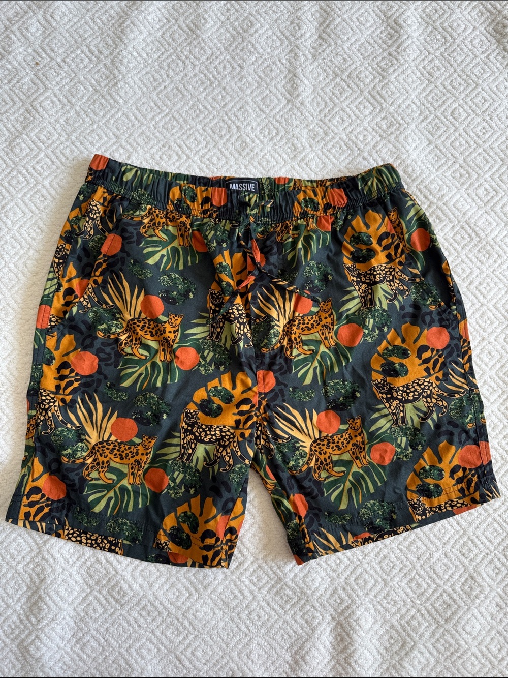 Massive Men’s Printed Swim Trunks in Green and Orange